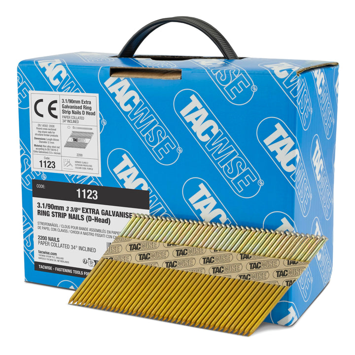 TACWISE 1123 Streifennägel Ring Verzinkt 3,1/90mm (2.200 Stück), Grey, 2200 x 3.1 / 90mm 2200 Stück,