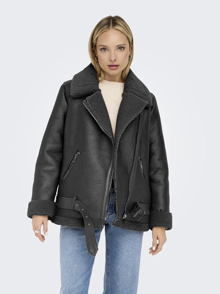 ONLY Damen Onlnewlis Faux Leather Aviator Cc OTW Jacke XS Phantom, XS Phantom