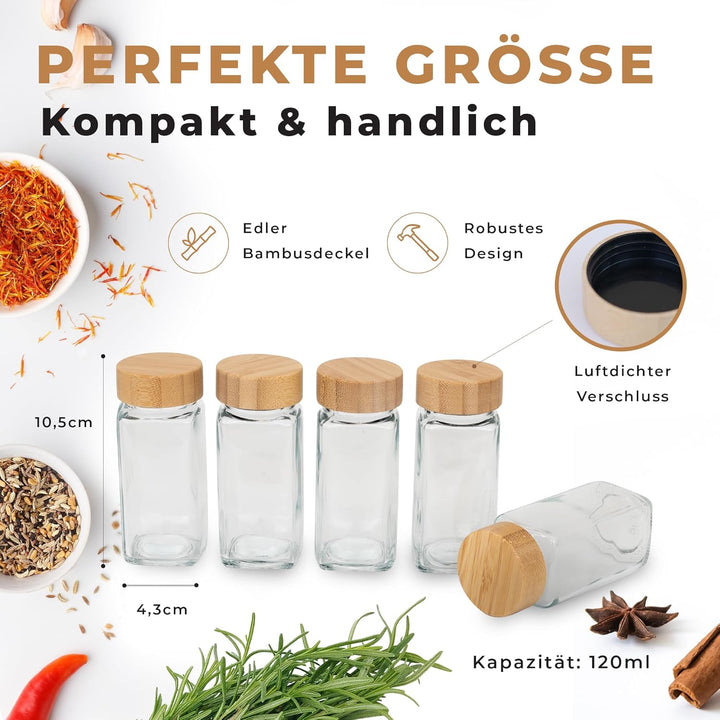 comforder Gewürzgläser Set (25 Stück), Gewürz Organizer mit Gewürzstreuer mit Etiketten + Trichter,
