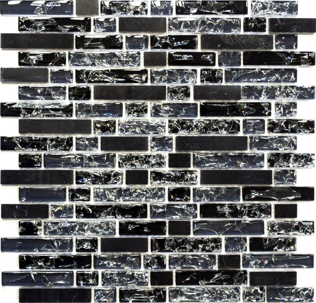 Mosaik-Netzwerk MosaikflieseVerbund Crystal/Stein mix schwarz Glasmosaik Transluzent Transparent 3D,