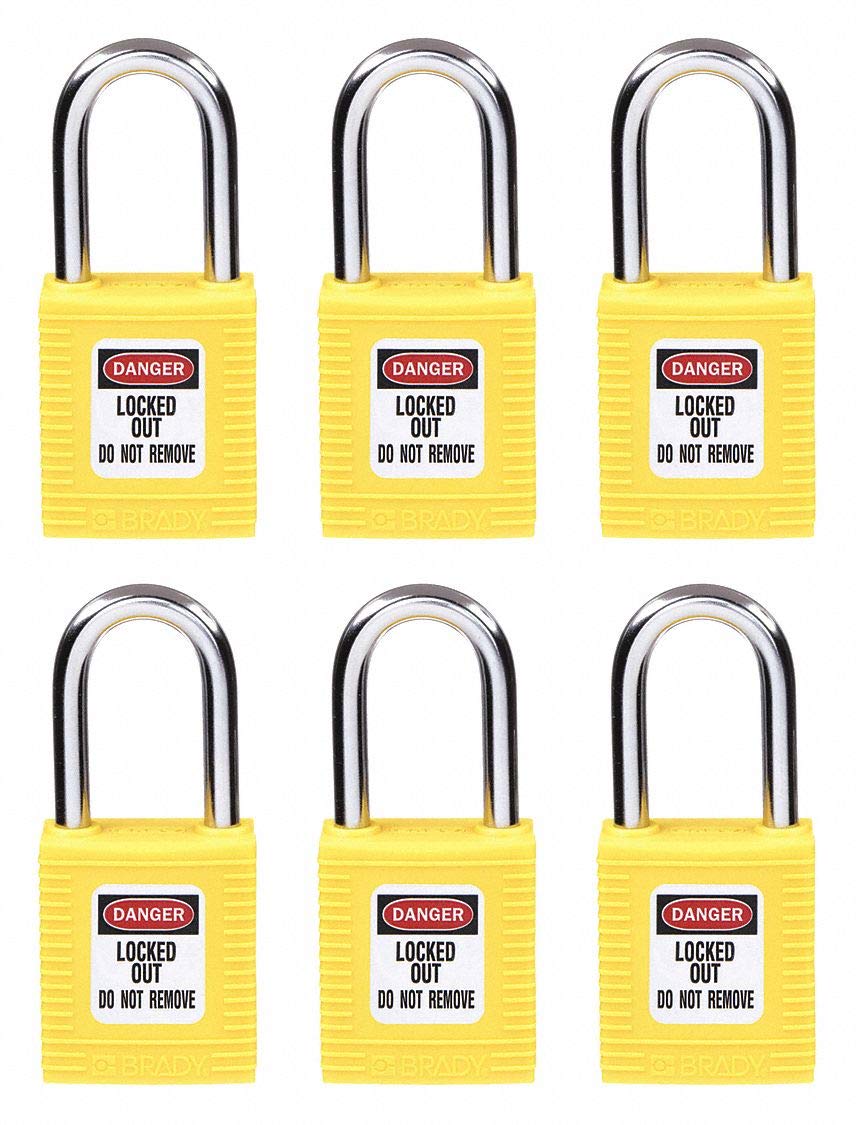 Nylon-Sicherheitsvorhängeschloss, 38,50mm x 86,50mm x 19,50mm, Gelb, 6er-Pack Gelb 6, Gelb 6
