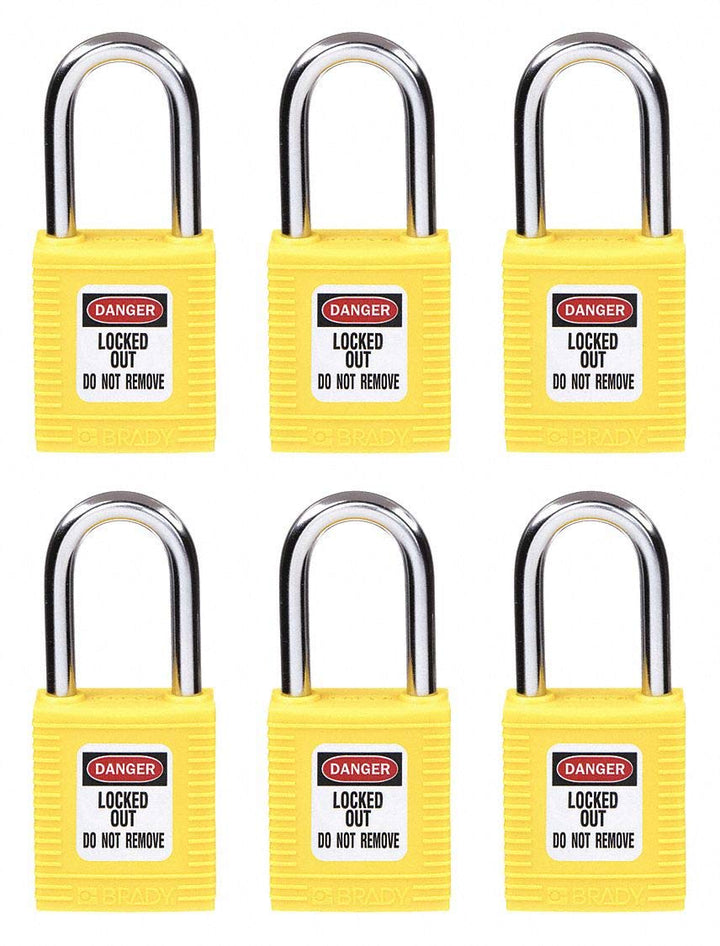 Nylon-Sicherheitsvorhängeschloss, 38,50mm x 86,50mm x 19,50mm, Gelb, 6er-Pack Gelb 6, Gelb 6