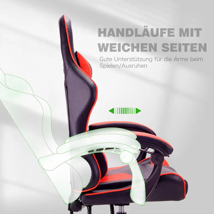 T-THREE.Ergonomischer Leder Gaming Stuhl Bürostuhl Drehstuhl Computerstuhl Rennstuhl Lederstuhl höhe