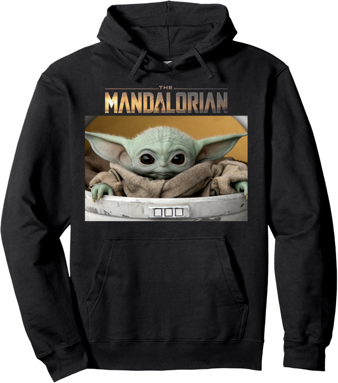 Star Wars The Mandalorian The Child Logo Portrait Panel Pullover Hoodie