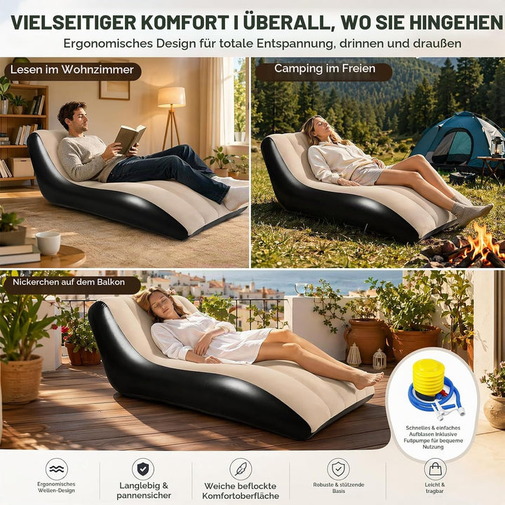 RANJIMA Aufblasbares Sofa, Aufblasbare Liege, Aufblasbar Liegestuhl mit Luftpumpe, Wasserdichtes Auf