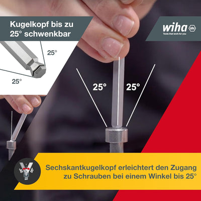 Wiha Stiftschlüssel Set im ErgoStar Halter (43851), Winkelschlüssel Sechskant-Kugelkopf MagicRing®,