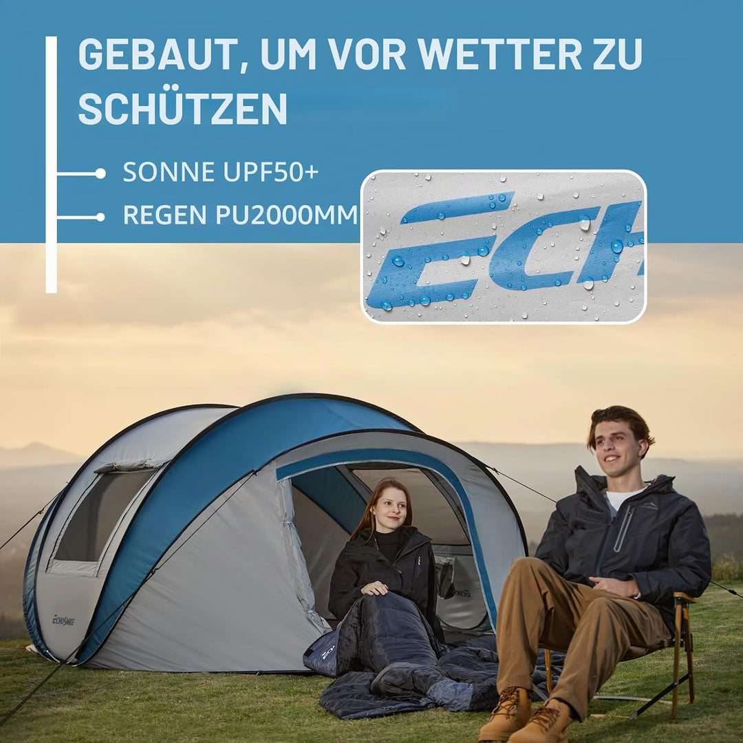 EchoSmile Pop up Zelt 4-8 Personen, Wurfzelt Wasserdicht mit 2 Belüftungsfenstern, Familienzelt &amp; Ca