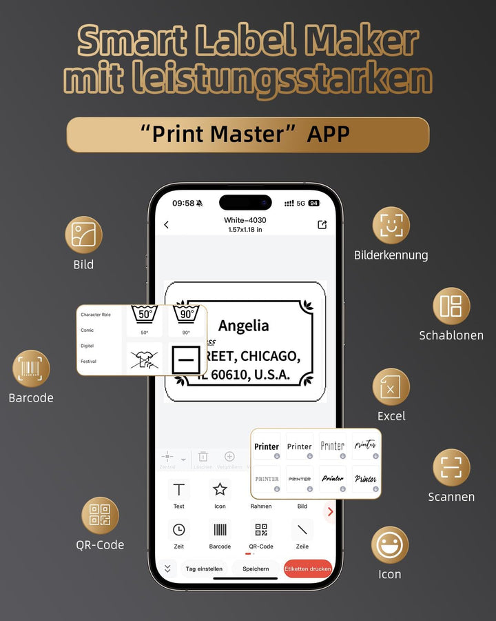 Phomemo M220 Etikettendrucker Beschriftungsgerät, Thermo Bluetooth Tragbarer Etikettenhersteller, Ak