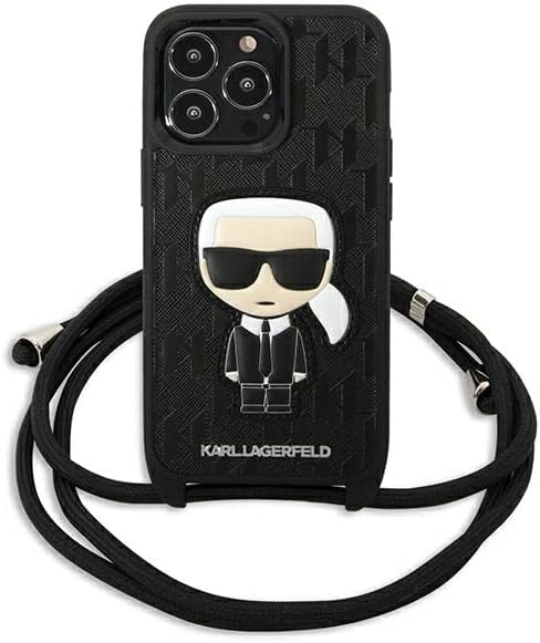 Karl Lagerfeld Monogram Leather Patch und Cord Iconik - iPhone 13 Pro Hülle