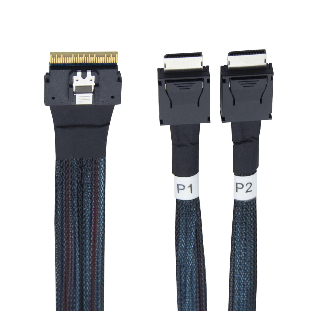 SlimSAS(SFF-8654 8i,74pin) to 2x Oculink(SFF-8611,38pin), PCIe4.0 Gen4 cable assembly, 85-Ohm, 0.8m