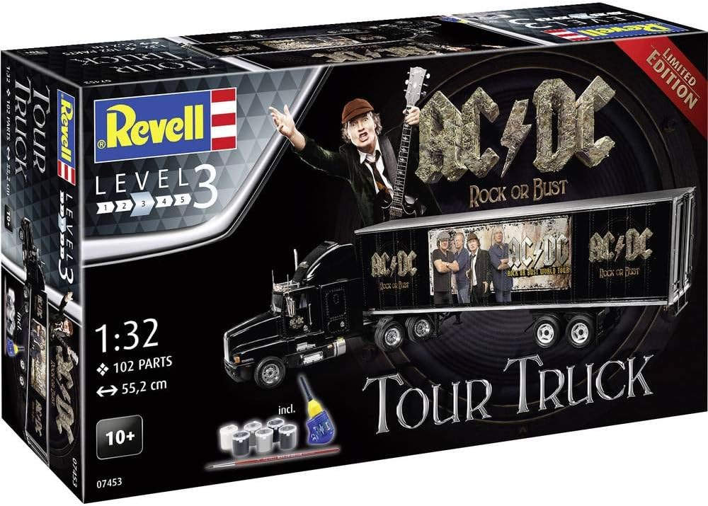 Revell RV07453 Fan-Edition, Geschenkset AC/DC Truck Rock or Bust World Tour, LKW-Bausatz 1:32, Länge