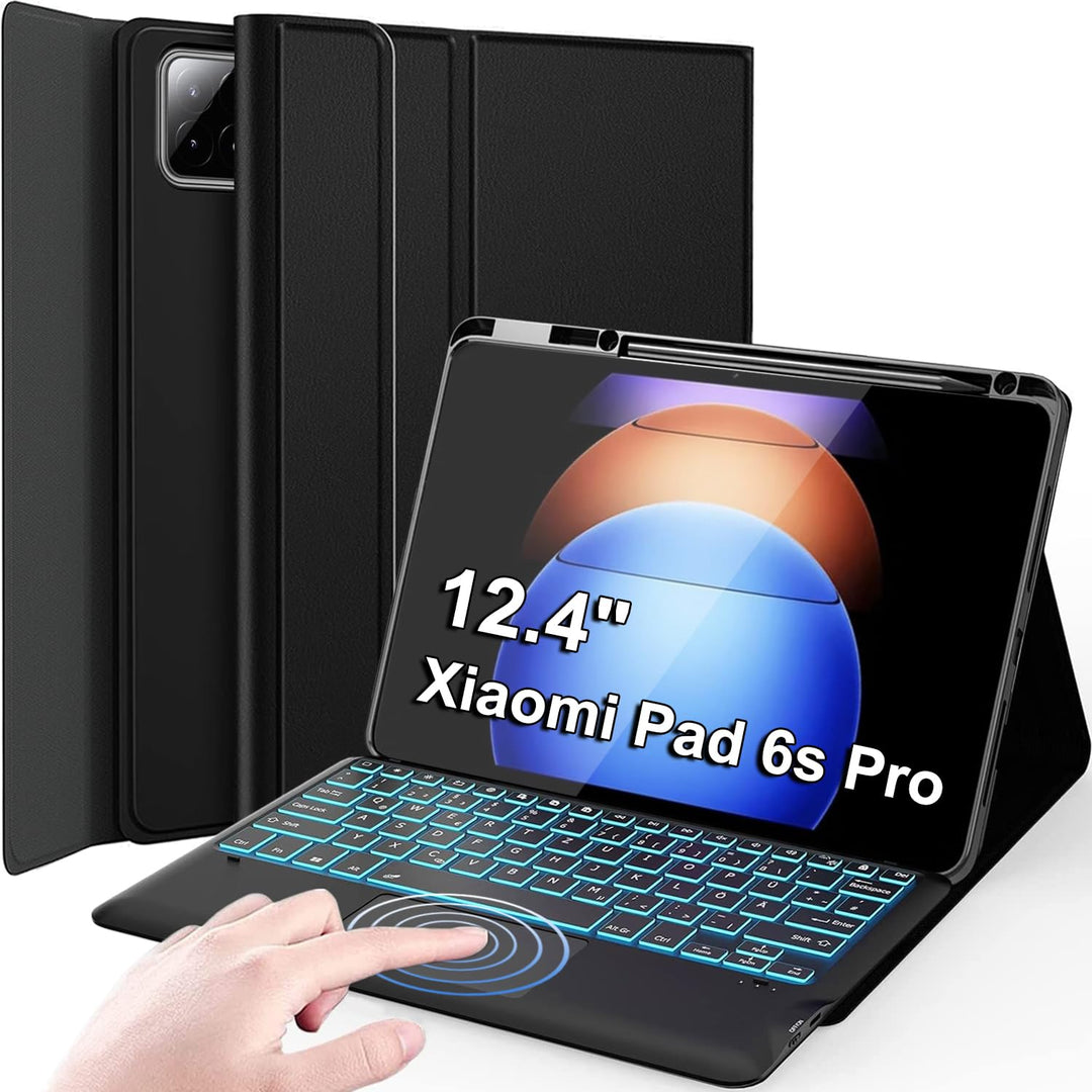 Wineecy Beleuchtete Tastatur Hülle für Xiaomi Pad 6S Pro 12.4 Zoll Tablet 2024, Magnetisch Abnehmbar