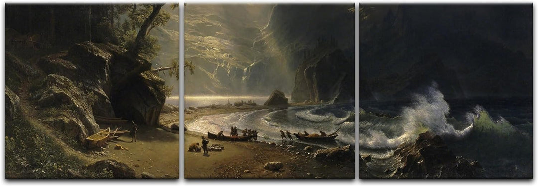 Bilderdepot24 Bild auf Leinwand | Bierstadt Puget Sound on the Pacific Coast in 120x40 cm mehrteilig