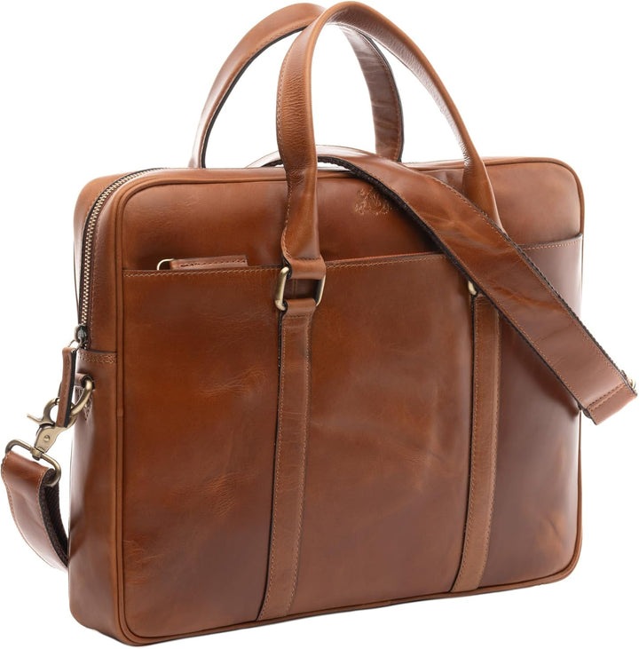 SID & VAIN grosse Laptoptasche schmal echt Leder - 15 Zoll Laptop Business-Tasche Brady gross - Umhä