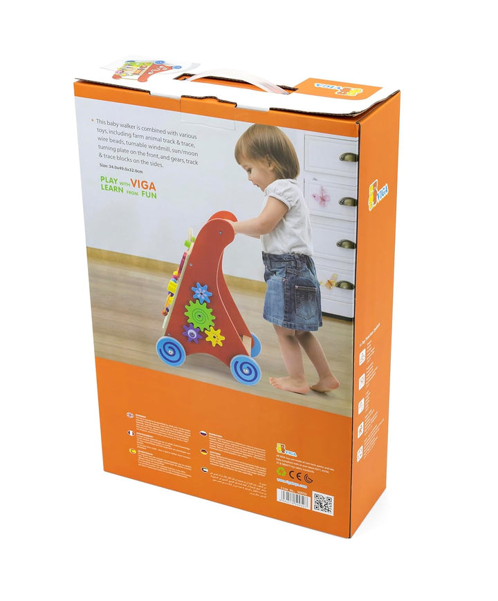 Lauflernwagen Lauflerner, Activity Babywalker mit Motorikbrett aus FSC-Holz, mit Gummilaufringen und