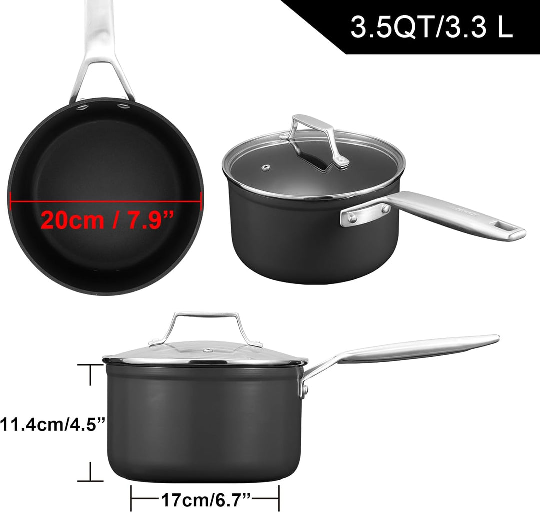 MSMK Kochtopf 20cm, 3.5L Kochtöpfe mit Deckel, Edelstahlgriff, Antihaft Topf Induktion, kratzfest, f