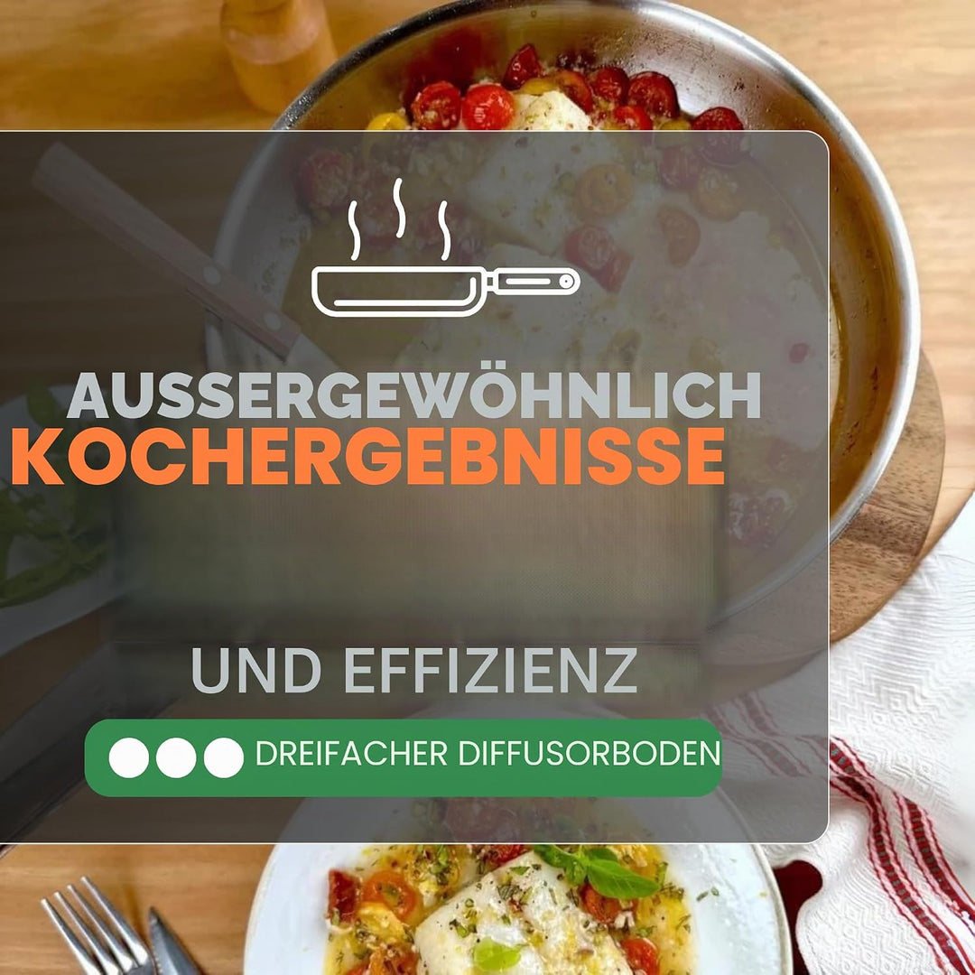 BRA Signature | Set mit 2 Bratpfannen 24-26, professioneller Edelstahl 18/10 ohne Antihaftbeschichtu