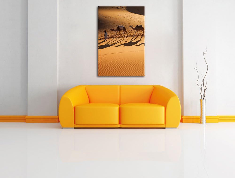 Pixxprint Kamelkarawane in der Wüste als Leinwandbild/Grösse: 100x70 / Wandbild/Kunstdruck/fertig be