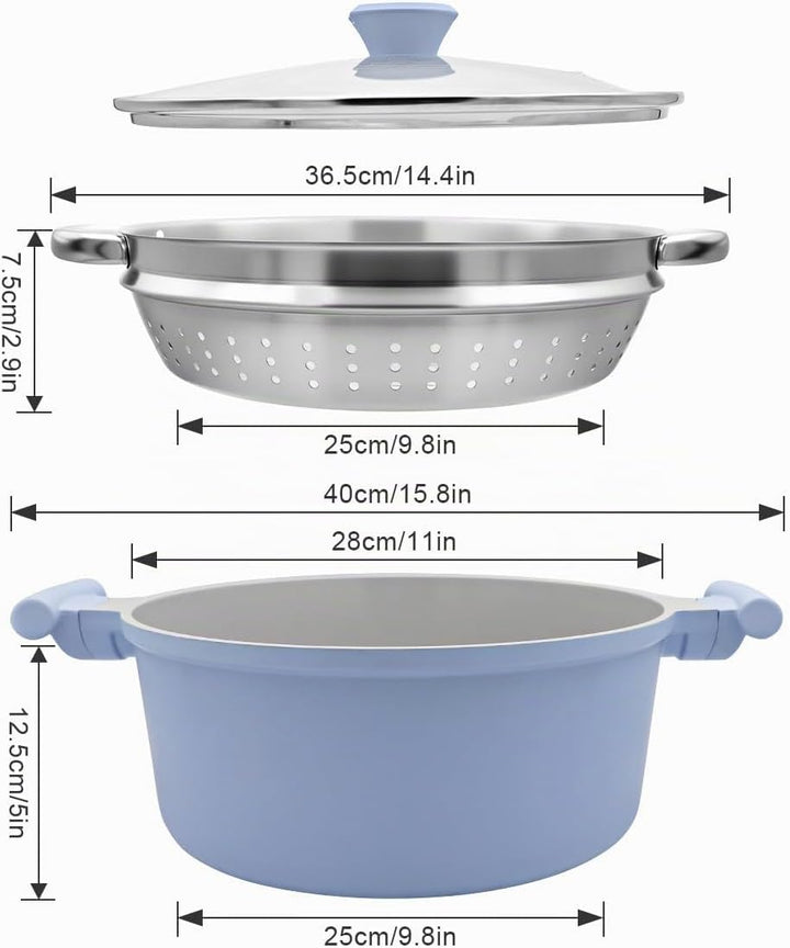 AIKENBBKK Kochtopf 28cm mit Dampfkorb, 7L Keramik-Dampfkochtopf mit Deckel, Antihaft Schmortopf für