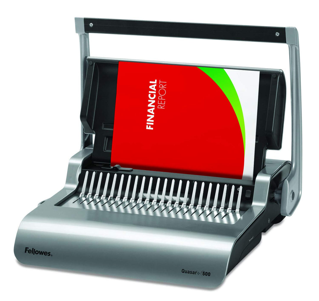 Fellowes Quasar+ 500 Plastikbindegerät mit Dokumentmessfunktion, Bindeleistung 500 Blatt, Stanzleist