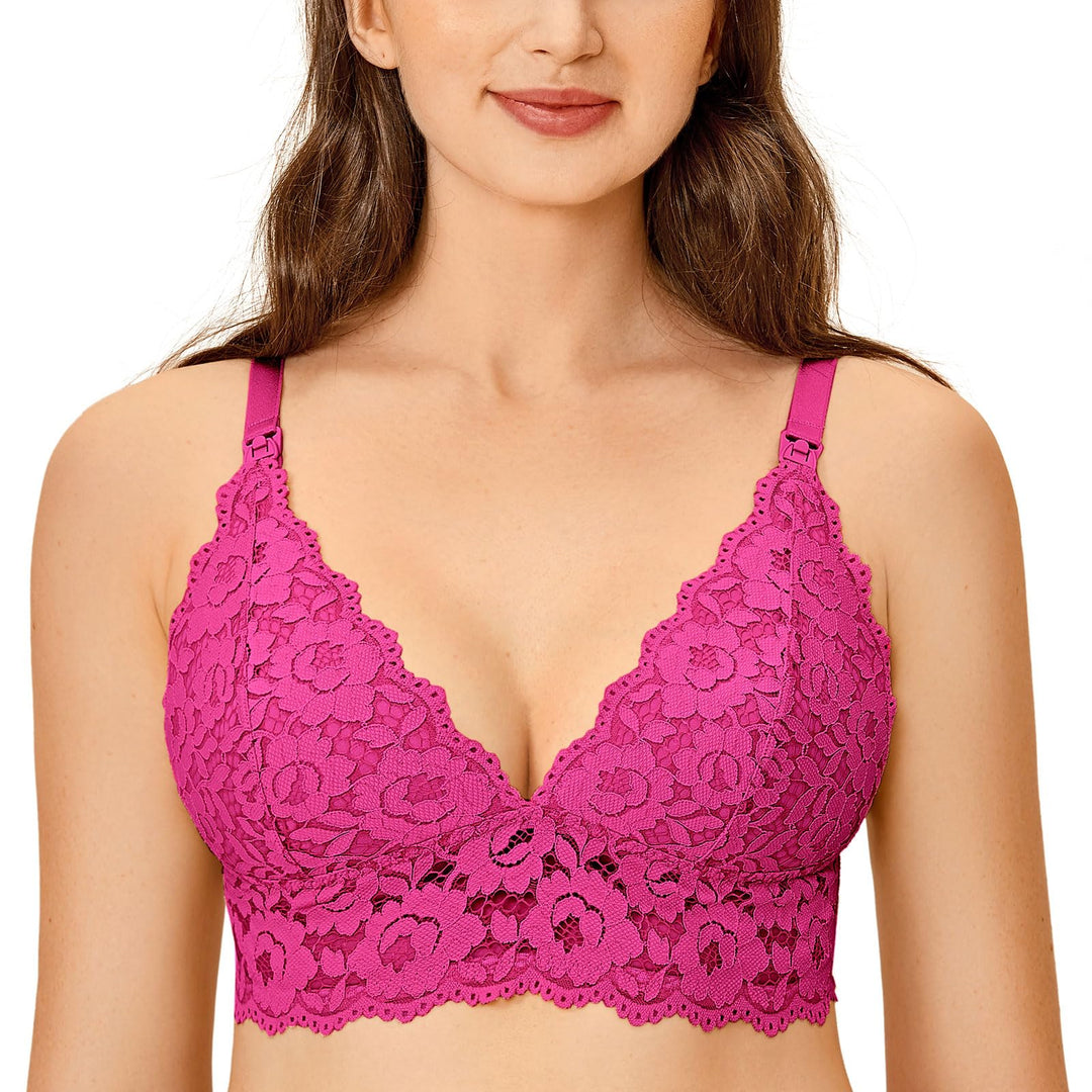 MOMANDA Damen Still BH Spitze Gepolstert Schwangerschafts BHS Ohne Bügel 85F Hibiskus-purpur, 85F Hi