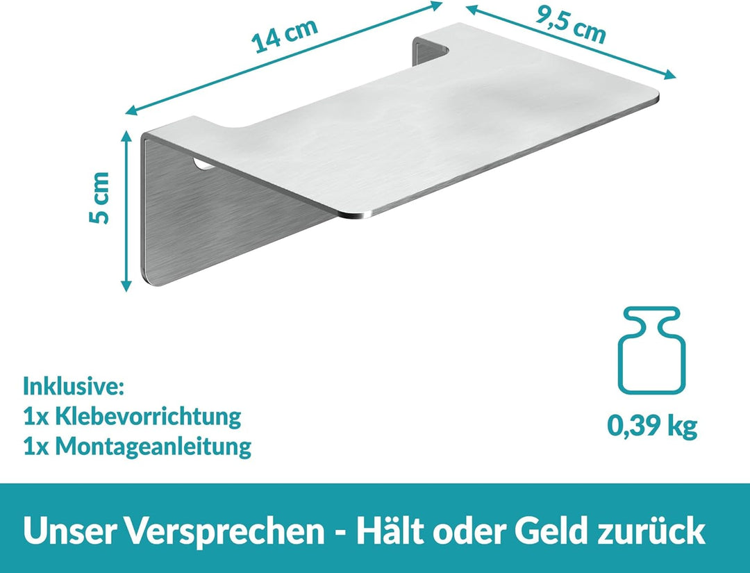 WEISSENSTEIN Badablage ohne Bohren aus Edelstahl - Selbstklebende Ablage fürs Bad - 14 x 9,5 x 5 cm