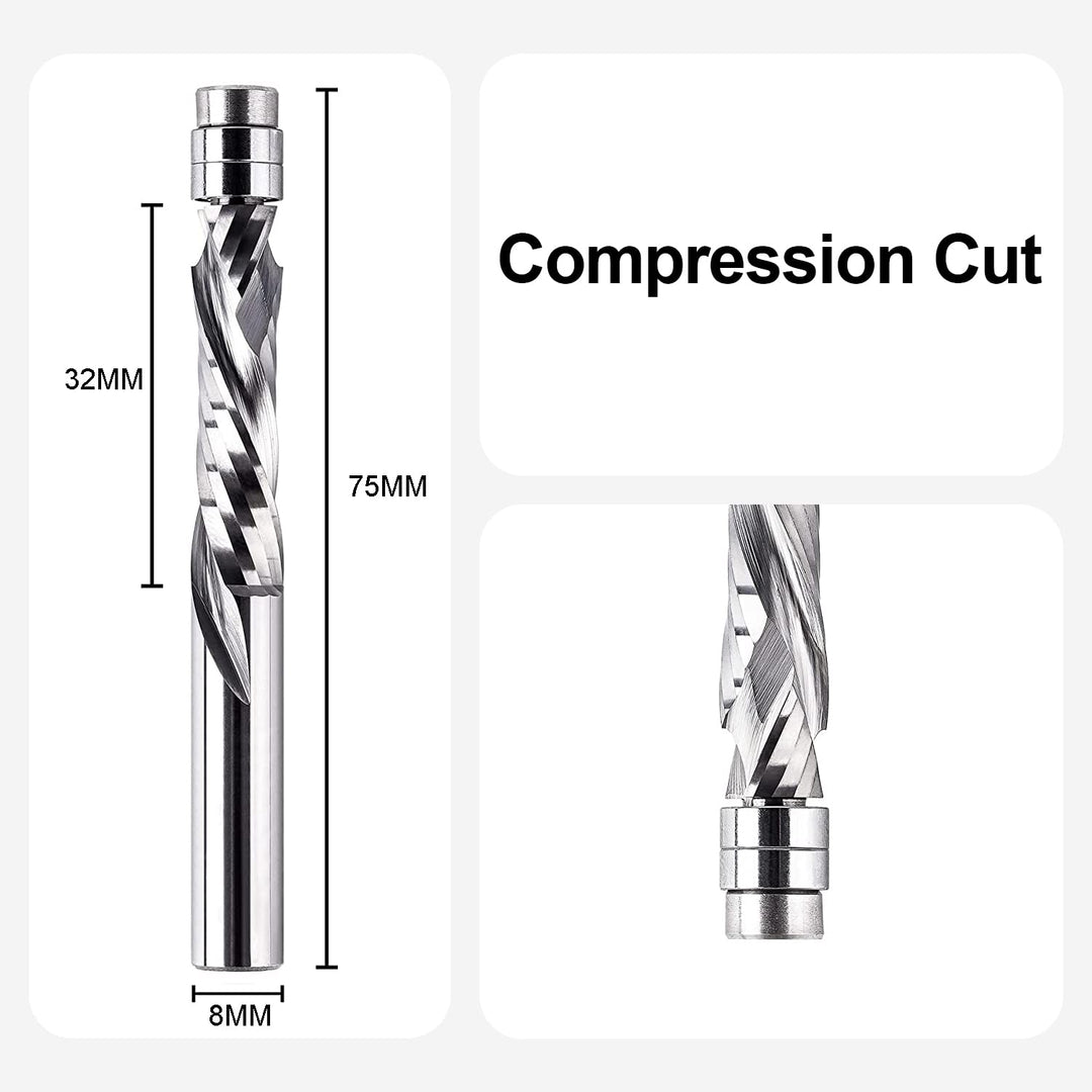 SpeTool Bündigfräser 8mm Schaft Up&Down Kopierfräser für Oberfräse Kompressions 32mm Schnittlänge Ex