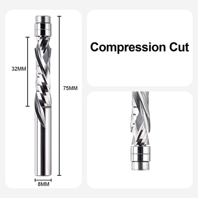 SpeTool Bündigfräser 8mm Schaft Up&Down Kopierfräser für Oberfräse Kompressions 32mm Schnittlänge Ex