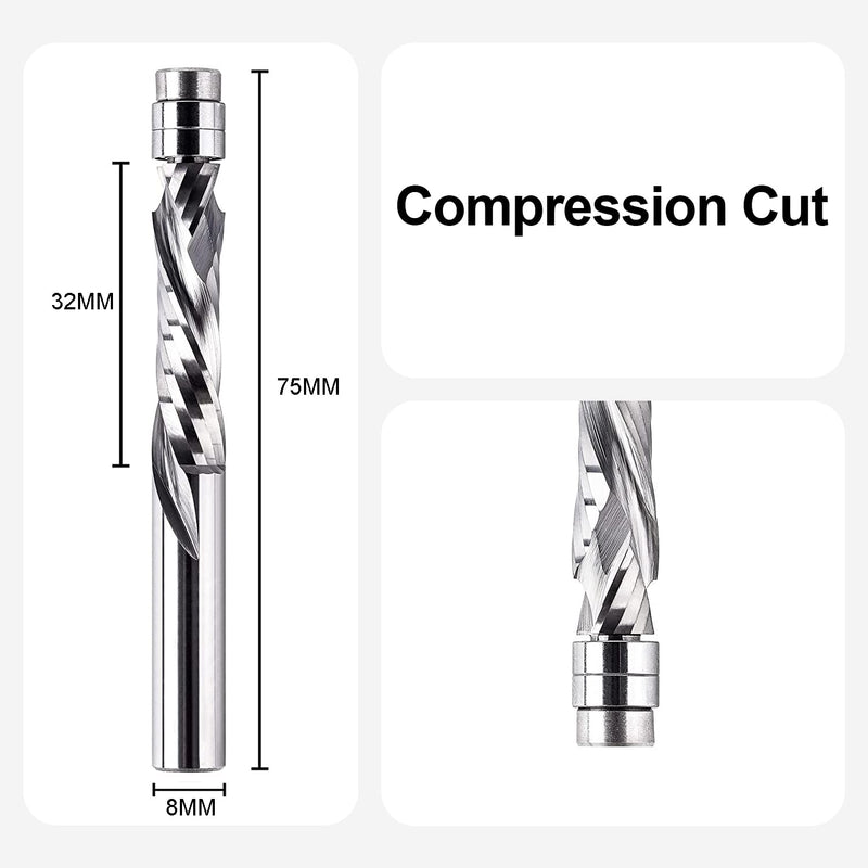 SpeTool Bündigfräser 8mm Schaft Up&Down Kopierfräser für Oberfräse Kompressions 32mm Schnittlänge Ex