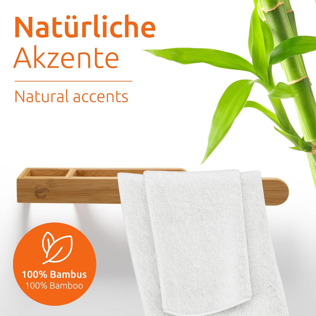 ECENCE Handtuchhalter Holz ohne Bohren, Natürlich & Stilvoll, Selbstklebende Handtuchstange aus Bamb