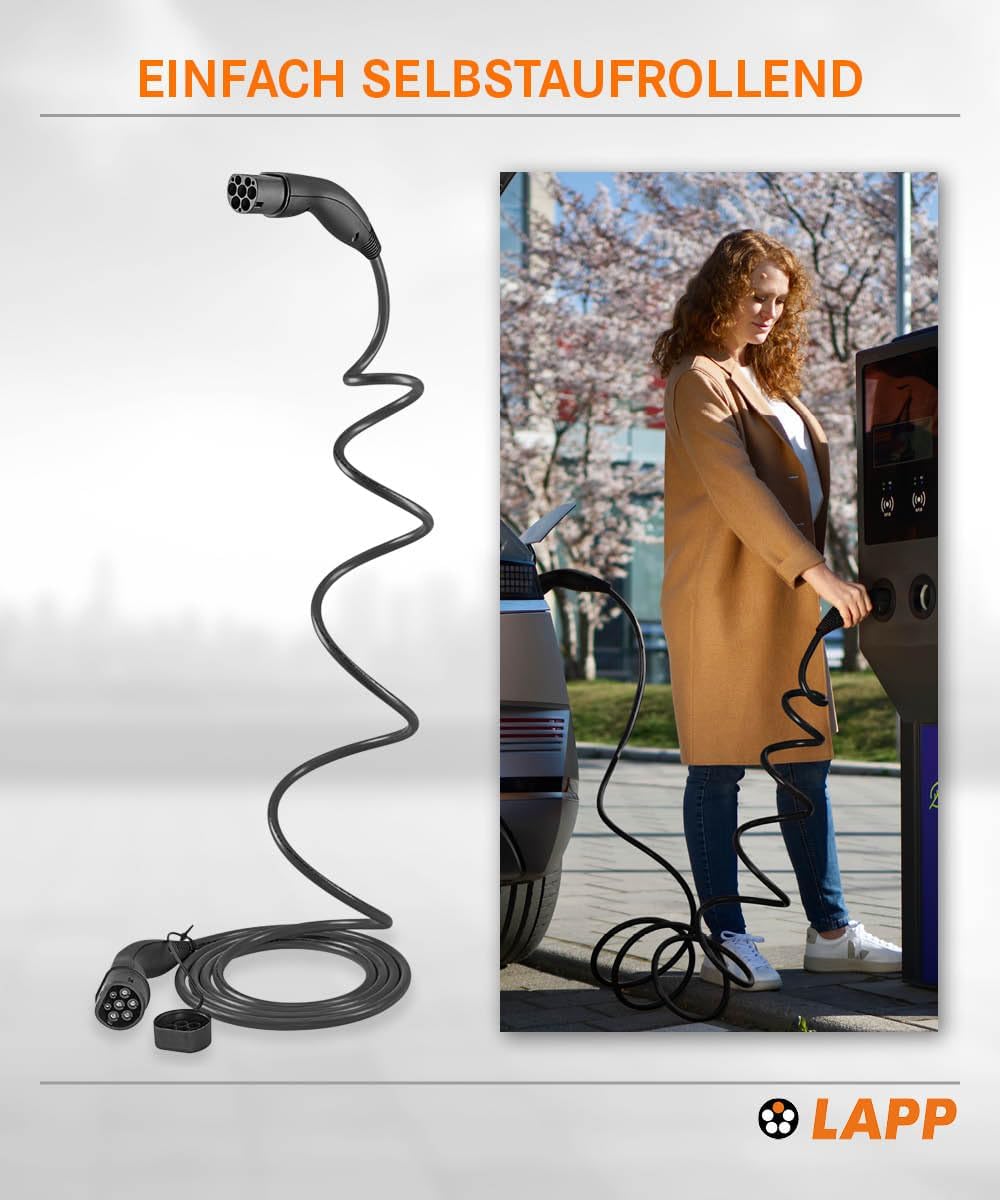 LAPP MOBILITY Helix Typ 2 Ladekabel 22 KW/Selbstaufrollend / 32 A / 3-Phasig/E-Auto Ladekabel/Mode 3