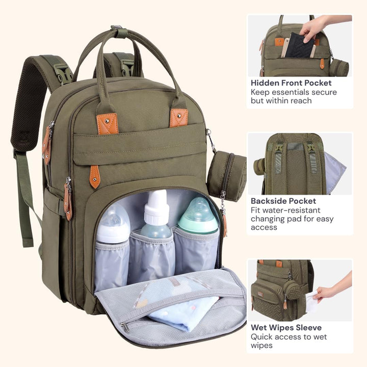 BabbleRoo Baby Wickeltasche/Rucksack, Wickelrucksack lässige Wickeltaschen Armeegrün