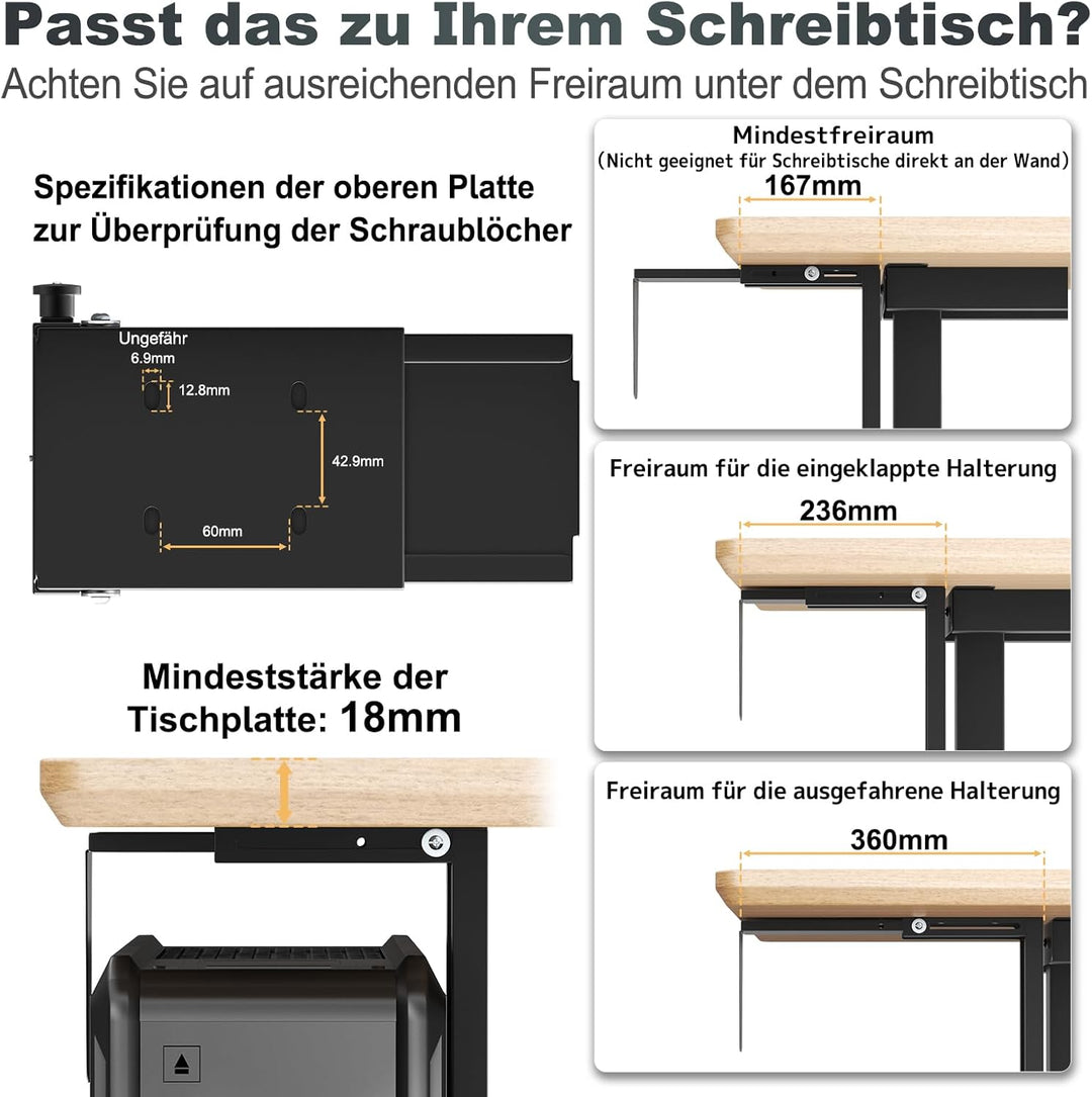 Unter-Tisch PC Halterung – Verstellbare PC Tower Halterung 21–33 cm breit, bis 22,7 kg belastbar, St