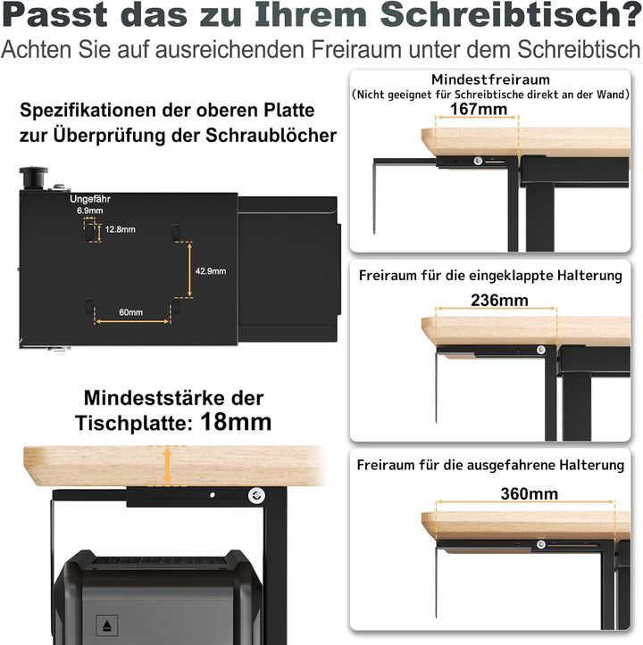 Unter-Tisch PC Halterung – Verstellbare PC Tower Halterung 21–33 cm breit, bis 22,7 kg belastbar, St
