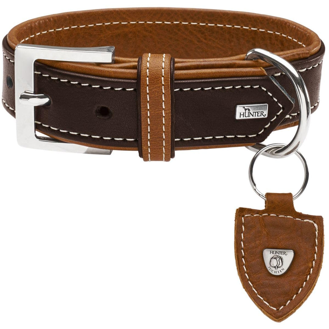 HUNTER TARA Hundehalsband, Leder, Juchtenleder, belastbar, witterungsbeständig, 60 (M-L), dunkelbrau