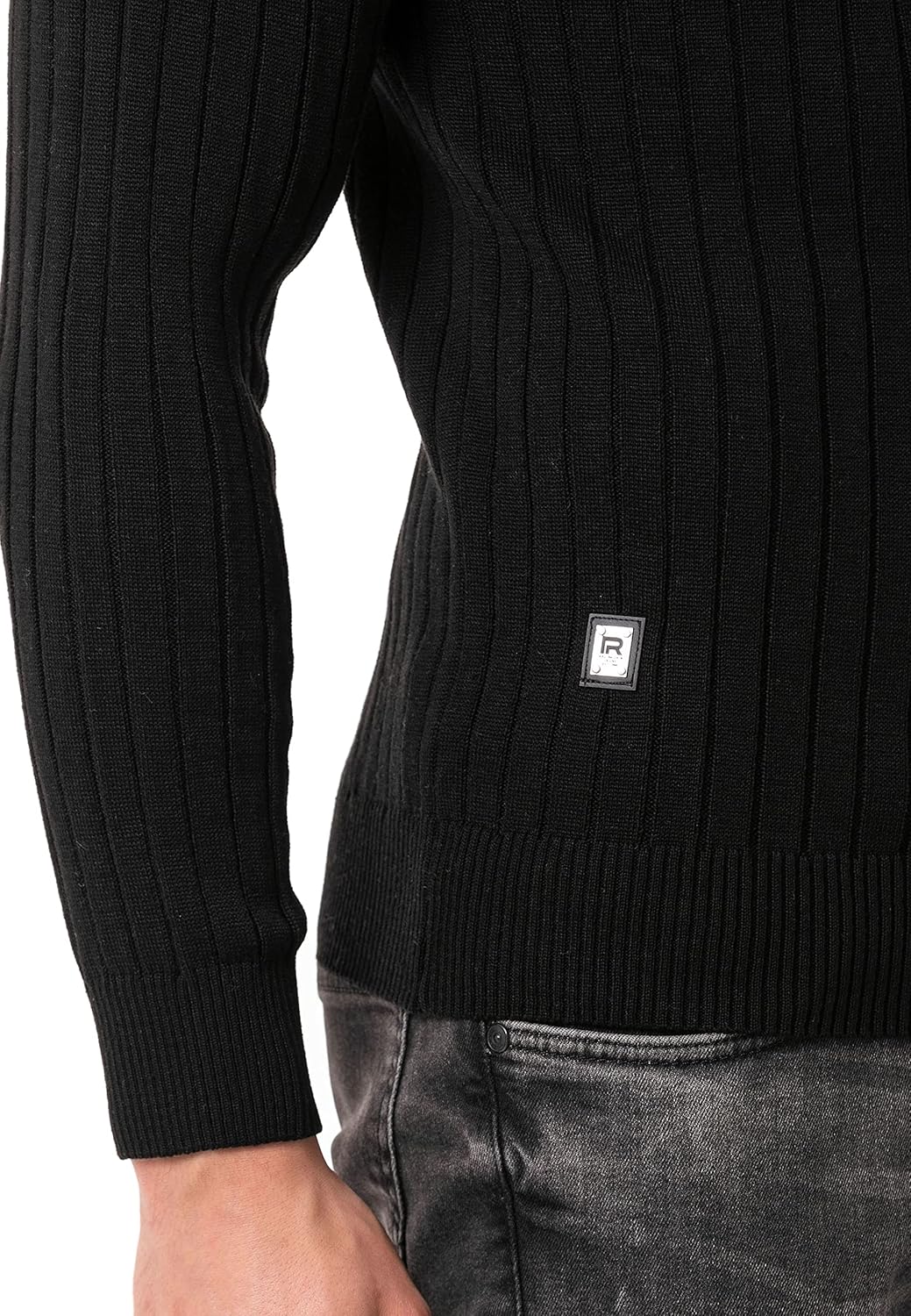 Redbridge Herren Strickpullover Stehkragen Pullover M Schwarz, M Schwarz