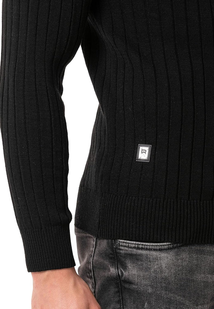 Redbridge Herren Strickpullover Stehkragen Pullover M Schwarz, M Schwarz