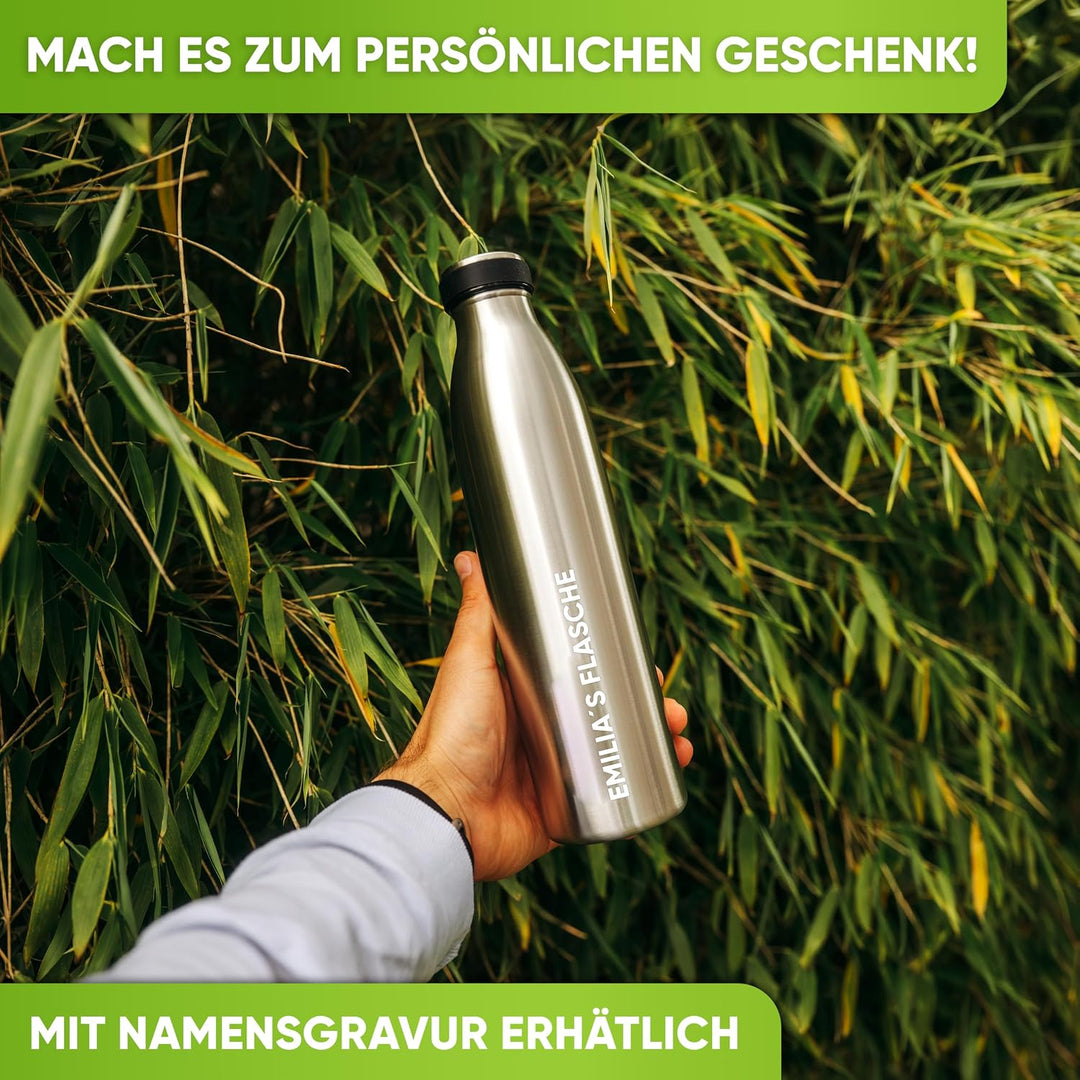 Blockhütte Wasserflasche Edelstahl 500ml I Isolierte Thermosflasche, Wasserflasche Kohlensäure geeig