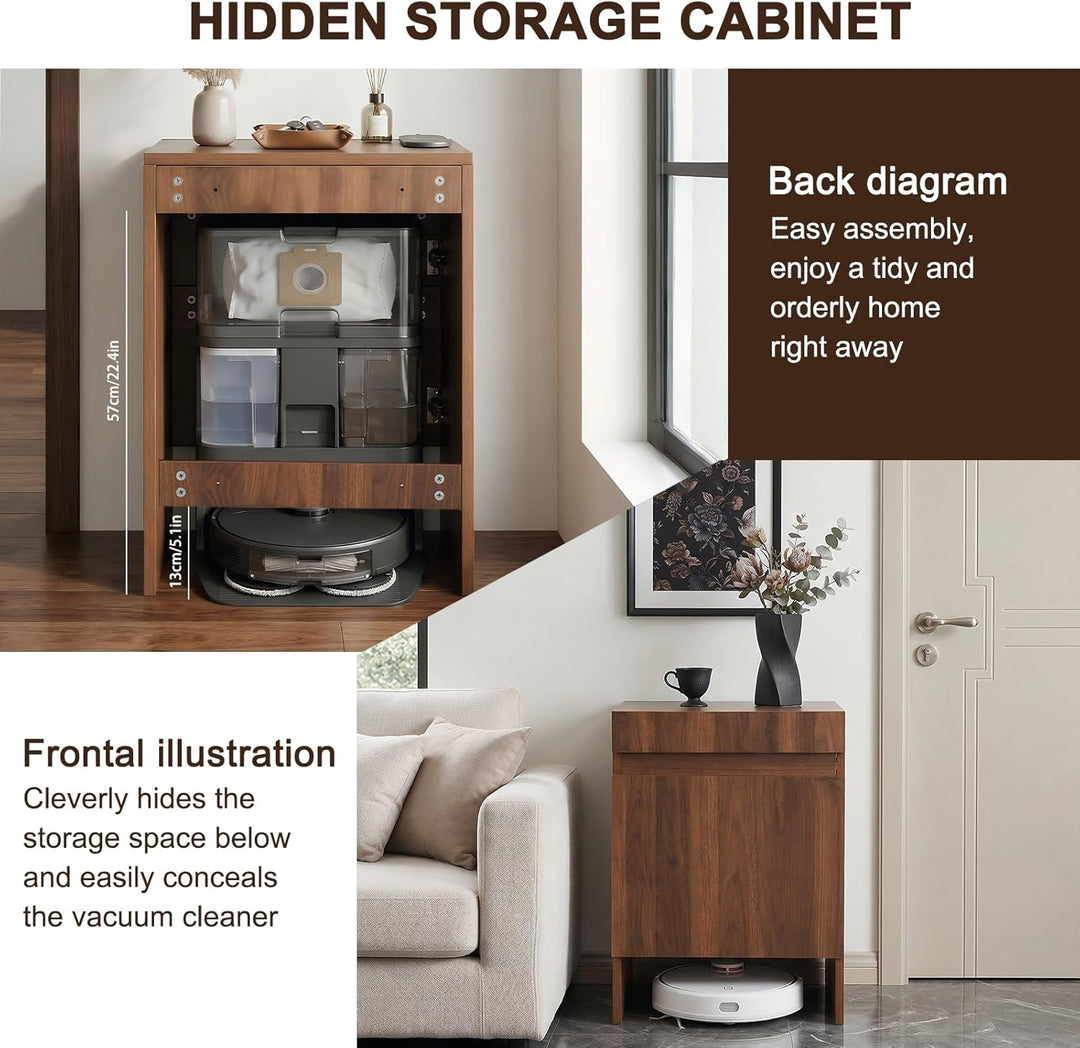 Robot Vacuum Storage Cabinet with Doors Robot Vacuum Cabinet with Pull-Out Top Wood Freestanding Rac