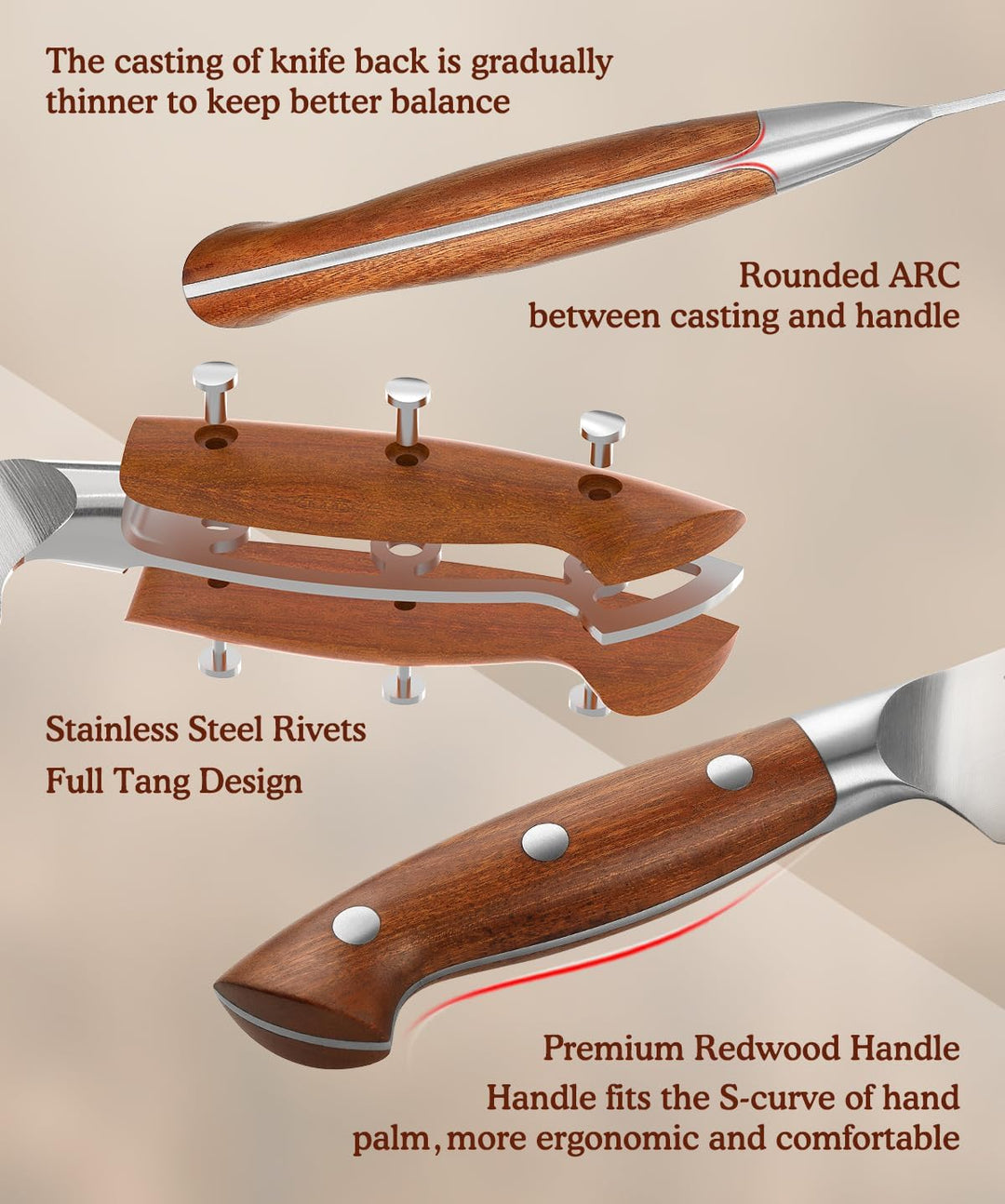 HEZHEN 21,5 cm Gezahntes Brotmesser, Rostfreier Stahl Wellenschlif Kuchenmesser, Gezackte Klinge Säg