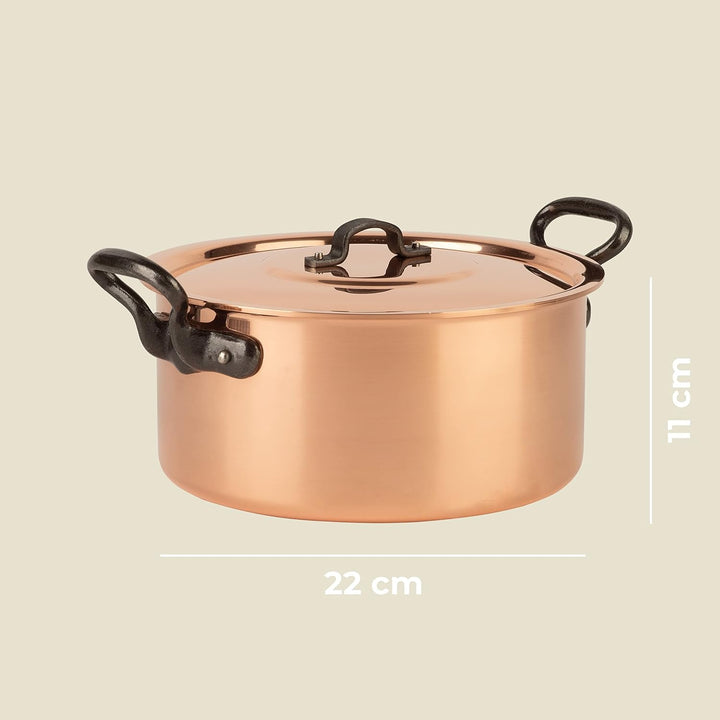Cuisine Romefort | Kupfertopf verzinnt mit Gusseisengriff und Deckel Ø 22 cm | traditioneller Schmor
