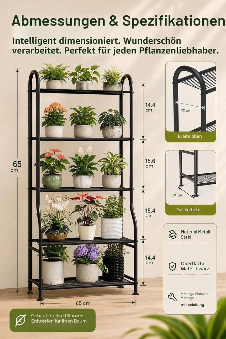 5-stöckiger Pflanzenständer aus Metall für drinnen und draussen, wasserdichter Blumenständer für meh