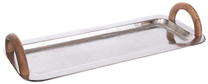 Brandsseller Serviertablett mit Holzgriffen ca. 55 x 23 cm Servierplatte Rechteckig Aluminium-Holz D