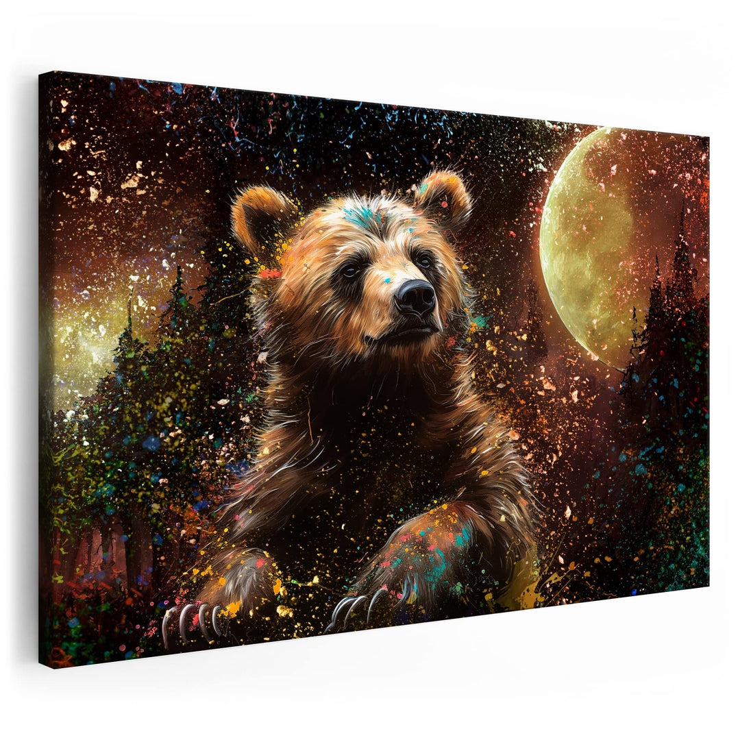 Artmazing | Bär Bild Mond | Pop Art Bilder Bären modern | Wohnzimmer | Bärenbilder Modern | S Art Bi