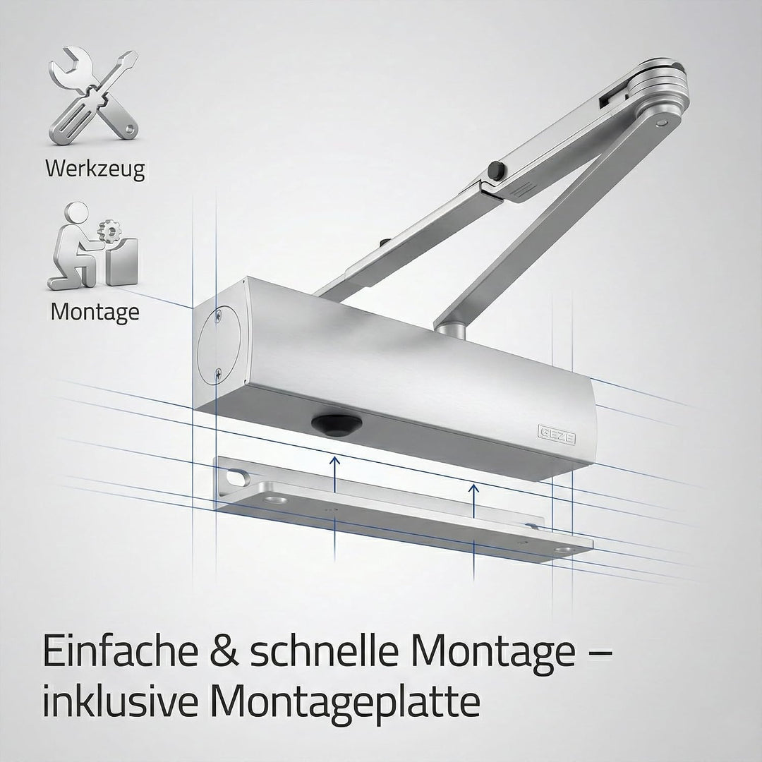 Geze Türschliesser TS4000V mit Feststellgestänge und Montageplatte Silber Ts 4000v Silber mit Festst