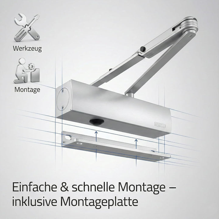 Geze Türschliesser TS4000V mit Feststellgestänge und Montageplatte Silber Ts 4000v Silber mit Festst
