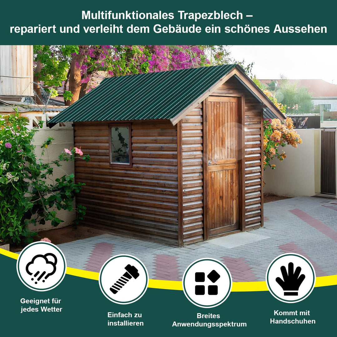 12x Trapezblech Profilblech 115×45 cm Set Grün – ca. 6,21 m² Dachblech aus Stahl 0,25 mm – Dachplatt