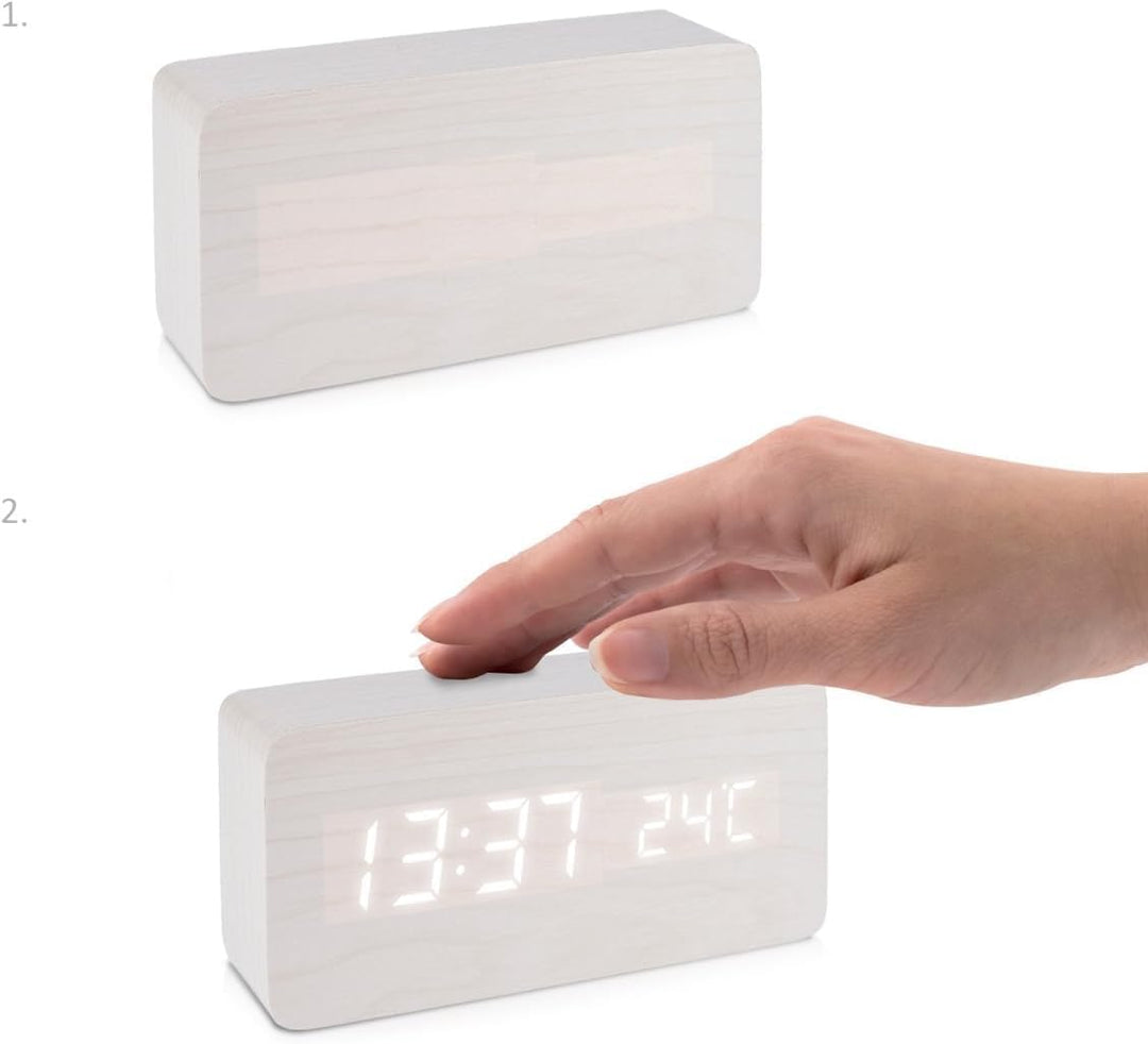 Wecker Digitale Tischuhr, LED Holz Wecker Digital Wecker Multifunktionale USB Power Tischuhr Alarm C