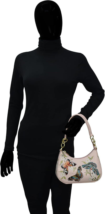 Anuschka Women's Hobobag aus Echtleder, handbemalt, kleine Grösse Butterfly Melody, Butterfly Melody