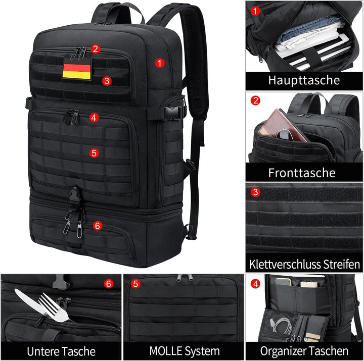 BERTASCHE Lunch Rucksack, 17 Zoll Laptop Rucksack mit Kühltasche, 2-IN-1 Arbeitrucksack für Herren,